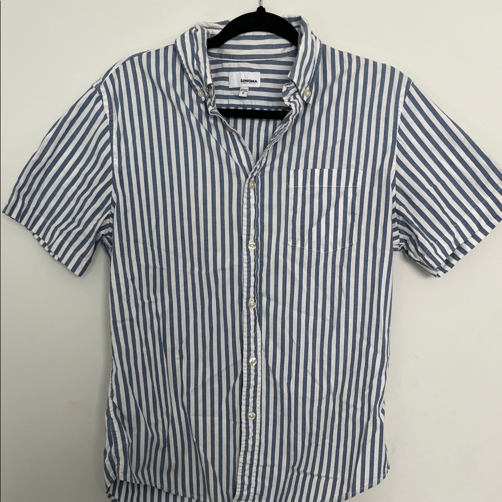 Sonoma Men's Navy and White Striped Shirt